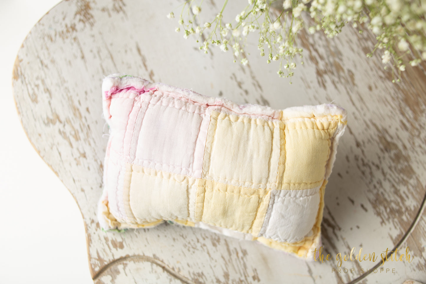 Pale Pink & Yellow Vintage Quilt Pillow
